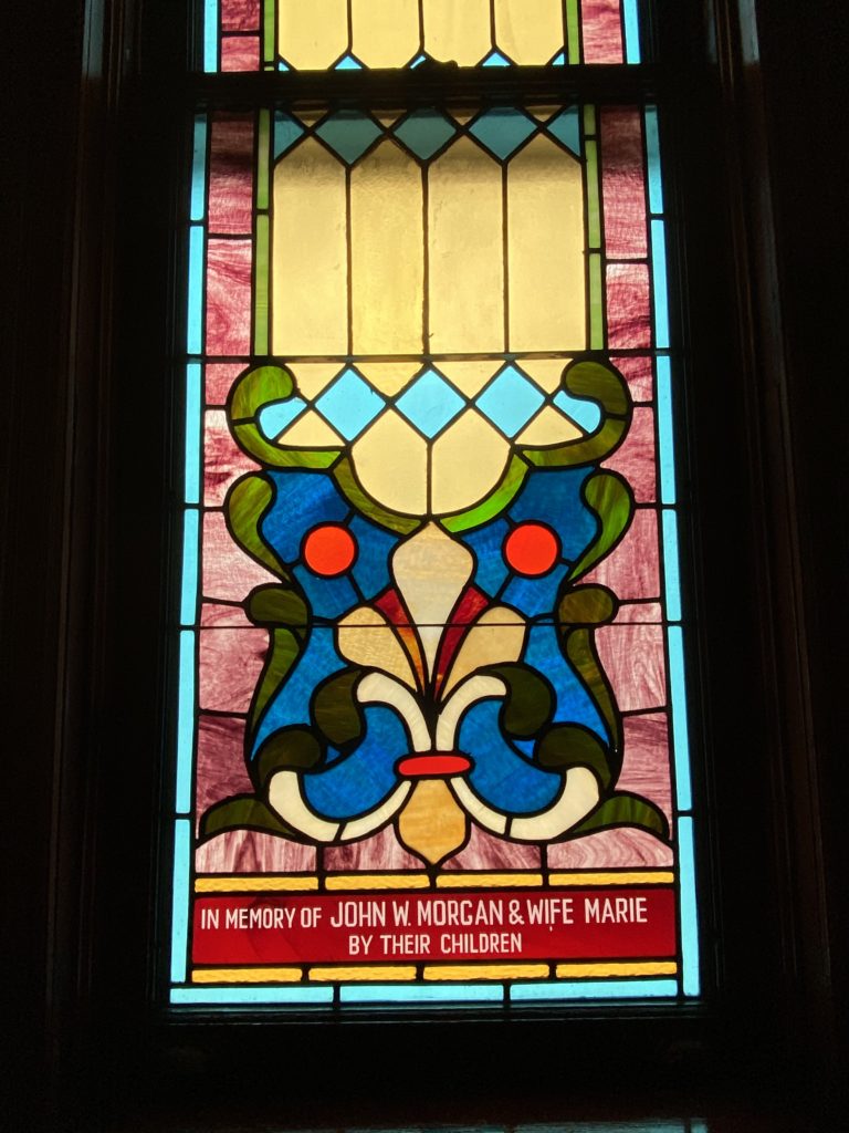 john w morgan, marie augusta sallman, union chapel, joppa md, church window 2